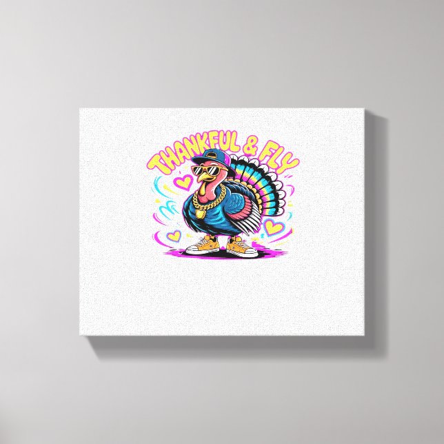 Graffiti Turkey Vibes – Thankful & Fly Cartoon Art Canvas Print (Front)