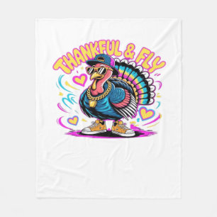 Graffiti Turkey Vibes � Thankful & Fly Cartoon Art Fleece Blanket