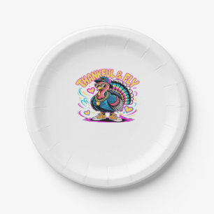 Graffiti Turkey Vibes – Thankful & Fly Cartoon Art Paper Plate