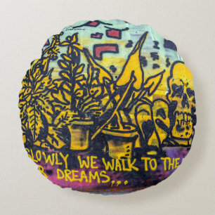 Graffiti Urban Street Art Abstract Round Cushion