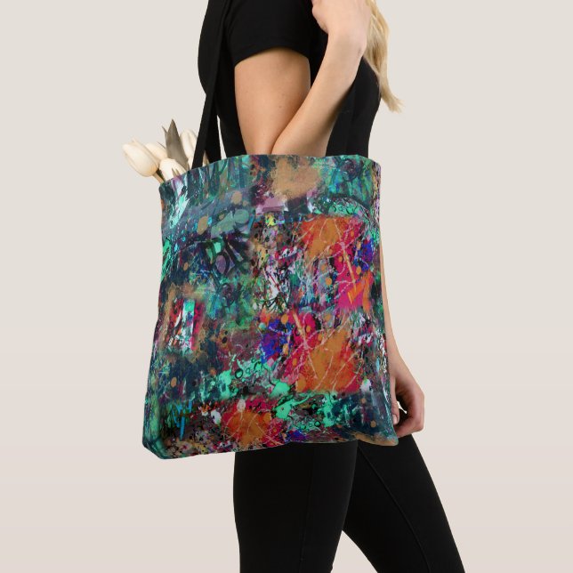 Graffiti Wall and Spray Paint Splatter Tote Bag (Close Up)