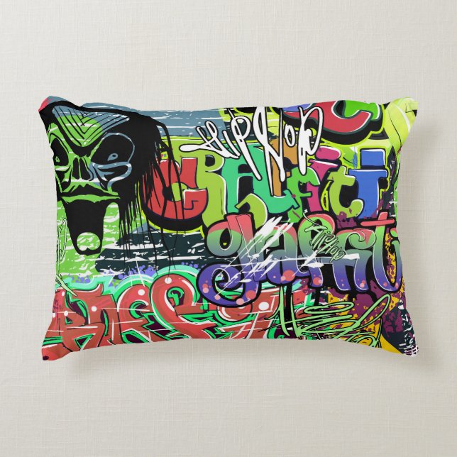 Graffiti Wall: Urban Hip Hop Decorative Cushion (Front)