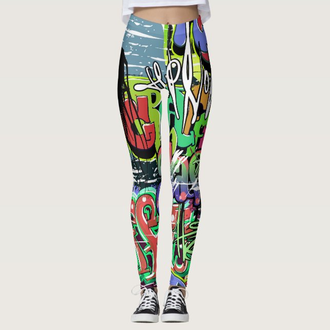 Graffiti Wall: Urban Hip Hop Leggings (Front)