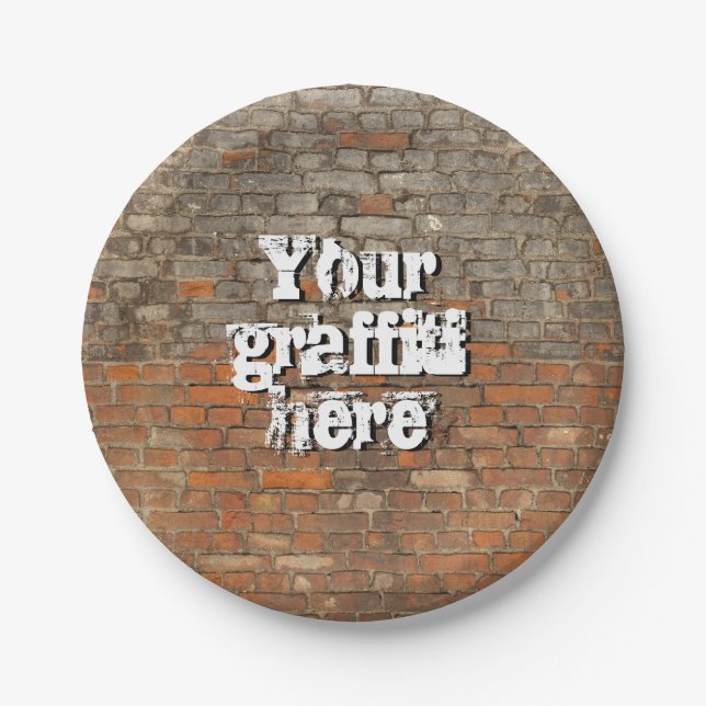 Graffiti Worn Bricks Personalise Paper Plate (Front)