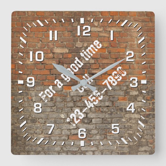 Graffiti Worn Bricks Personalise Square Wall Clock (Front)
