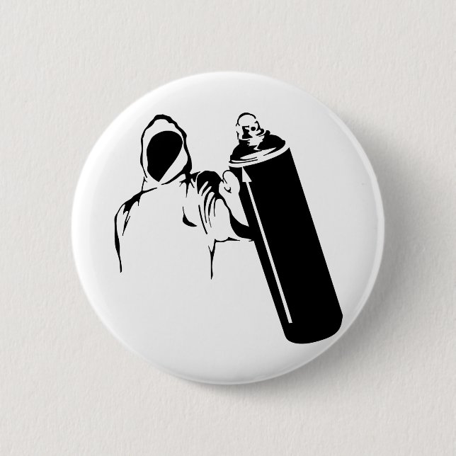 Graffiti writer with spray can stencil 6 cm round badge (Front)