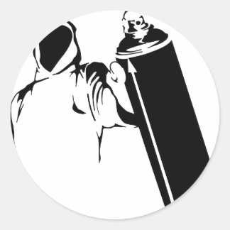 Graffiti writer with spray can stencil classic round sticker