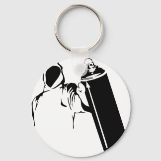 Graffiti writer with spray can stencil key ring