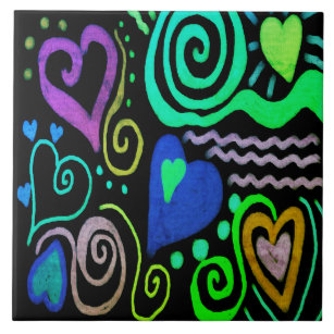 Grafitti Hearts Abstract Painting Tile