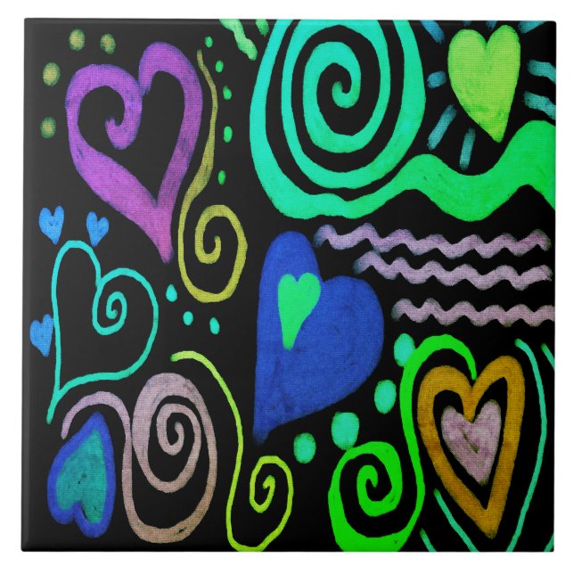 Grafitti Hearts Abstract Painting Tile (Front)