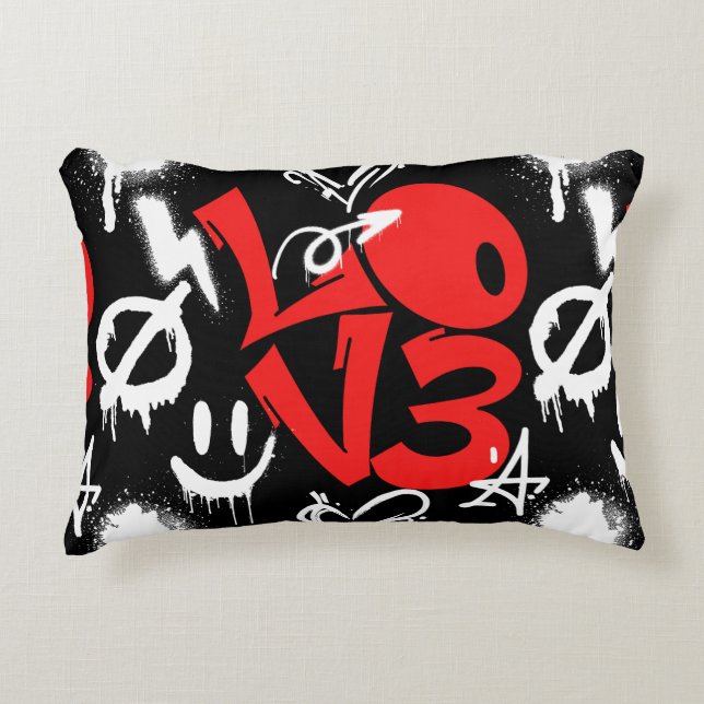 grafitti LOVE B. Black BG Decorative Cushion (Front)