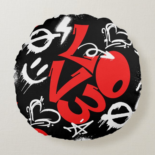 grafitti LOVE B. Black BG Round Cushion (Front)