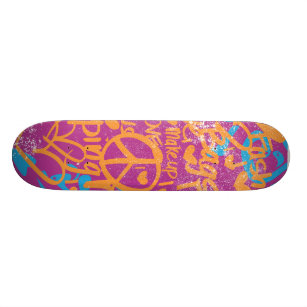 Grafitti Orange, Purple Damask Skateboard