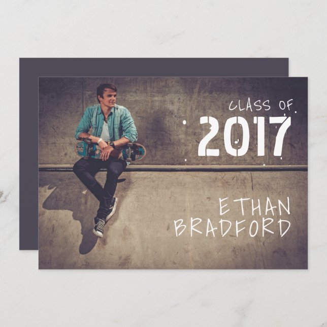 Grafitti Style Guy Photo Graduation Party Invitation (Front/Back)