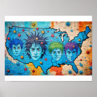 Grafitti Watercolor USA Map