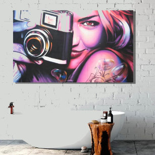 Grafitti Woman with Camera  Canvas Print