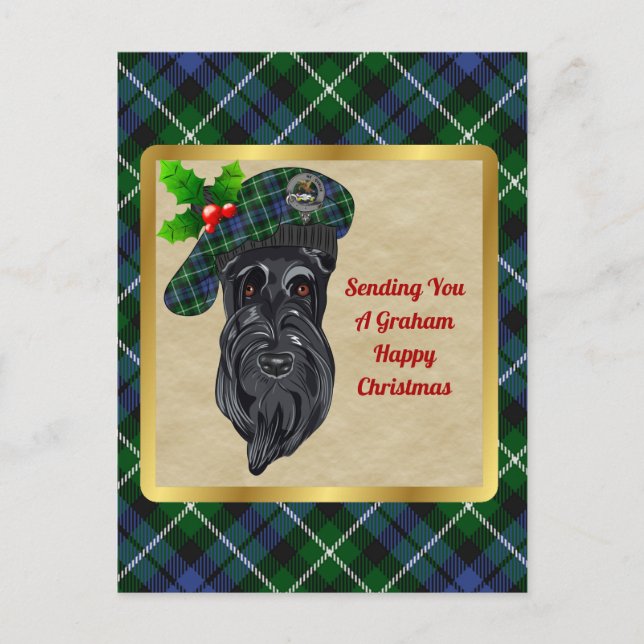 Graham Clan Badge & Tartan Christmas Postcard (Front)