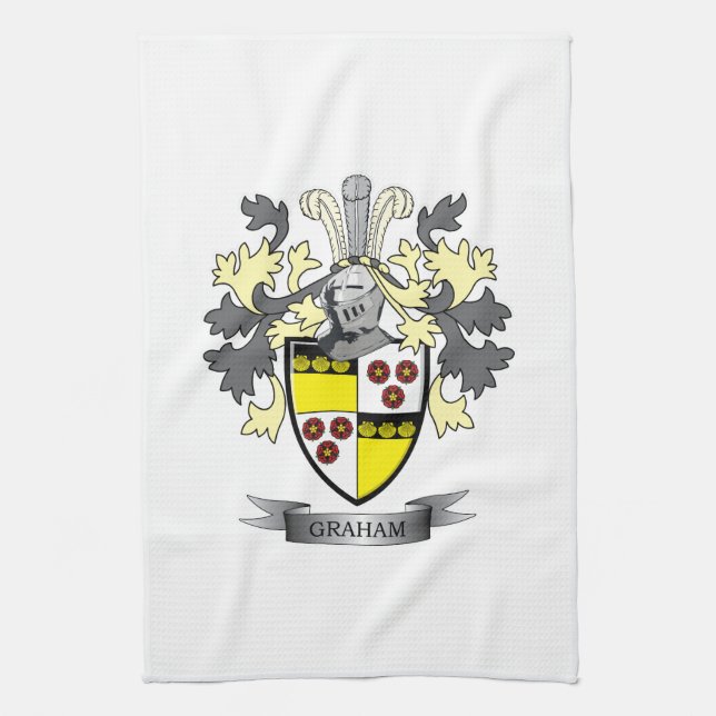 Graham Family Crest Coat of Arms Tea Towel (Vertical)