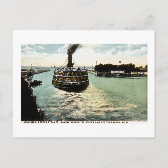 Graham & Morton (G&M Line) Steamer Leaving Harbour Postcard (Front)