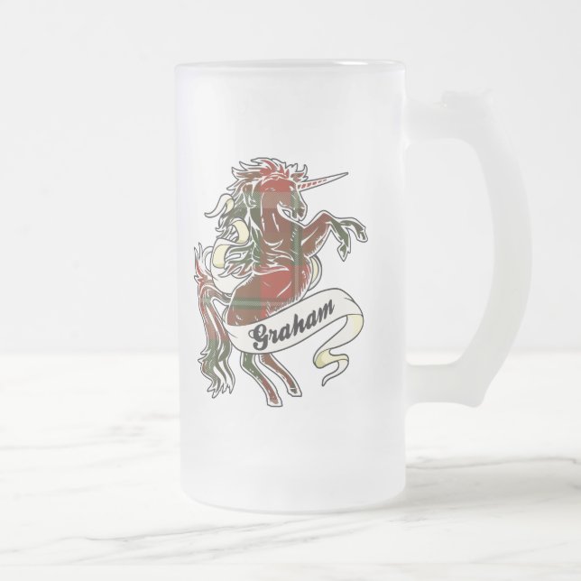 Graham Tartan Unicorn Frosted Glass Beer Mug (Right)