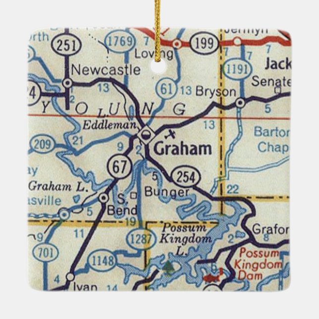 Graham Texas 50's Map Ceramic Ornament (Back)