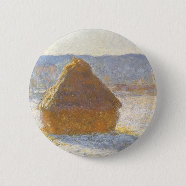Grainstack in Morning, Snow Effect by Claude Monet 6 Cm Round Badge (Front)