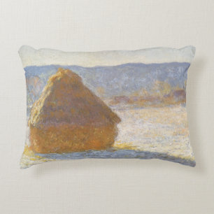 Grainstack in Morning, Snow Effect by Claude Monet Decorative Cushion