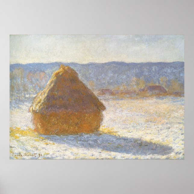 Grainstack in Morning, Snow Effect by Claude Monet Poster (Front)
