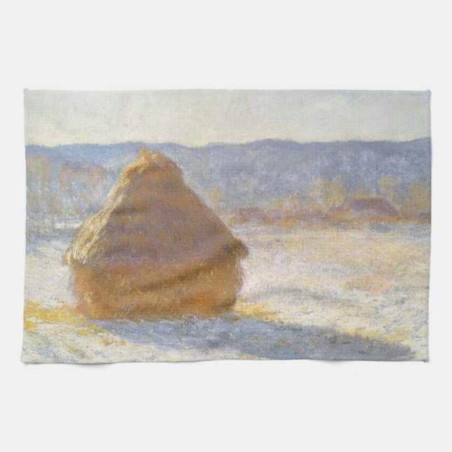 Grainstack in Morning, Snow Effect by Claude Monet Tea Towel (Horizontal)