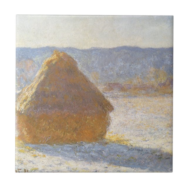 Grainstack in Morning, Snow Effect by Claude Monet Tile (Front)