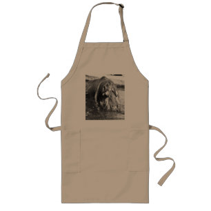 Grainy Black White Hippo Art, Apron