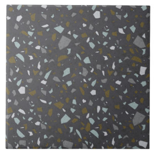 Grainy dark terrazzo textured seamless pattern tile