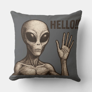 Grainy Encounter: The Alien Greeting Cushion