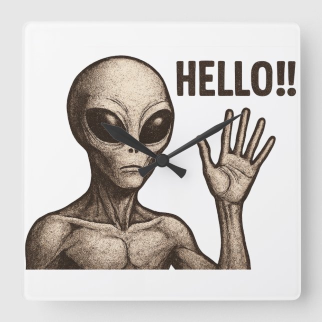 Grainy Encounter: The Alien Greeting Square Wall Clock (Front)