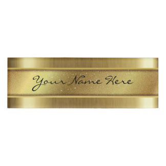 Grainy Golden Texture with Glitter Name Strip Tag