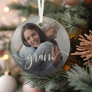Gram Grandma Script Overlay Glass Tree Decoration
