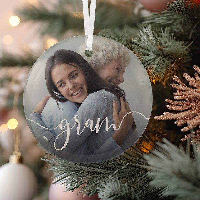 Gram Grandma Script Overlay Glass Tree Decoration (Creator Uploaded)