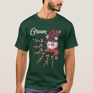 Gram Snowman Candy Cane Christmas Red Plaid Hat T-Shirt