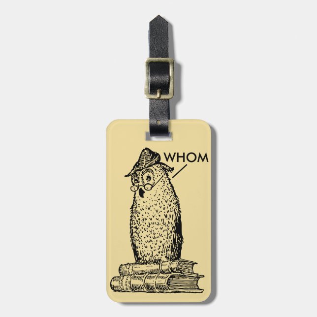 Grammar Owl Says Whom Luggage Tag (Front Vertical)