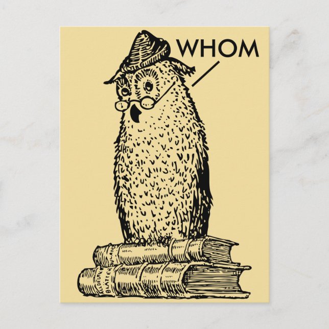 Grammar Owl Says Whom Postcard (Front)