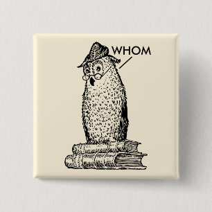 Grammar Owl Who/Whom 15 Cm Square Badge