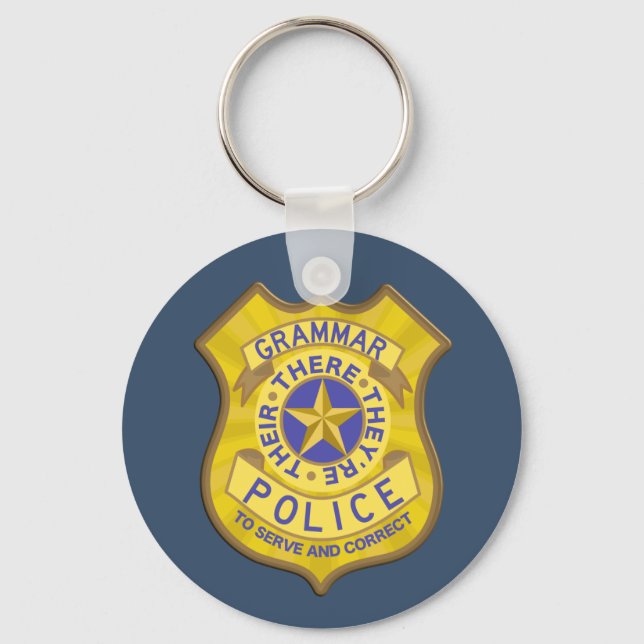 Grammar Police Badge Key Ring (Front)