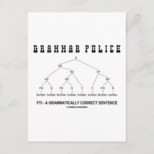 Grammar Police (Buffalo 8 Times Correct Sentence) Postcard