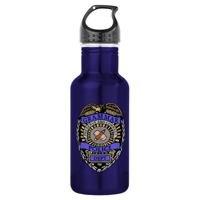 Grammar Police Dept Badge Pencil Eraser 532 Ml Water Bottle (Front)