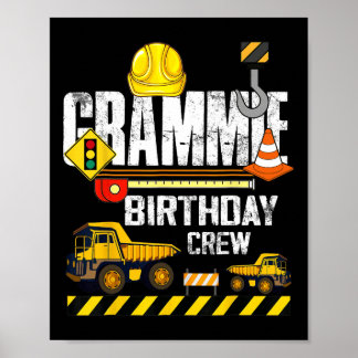 Grammie Birthday Crew Construction Excavator Party Poster