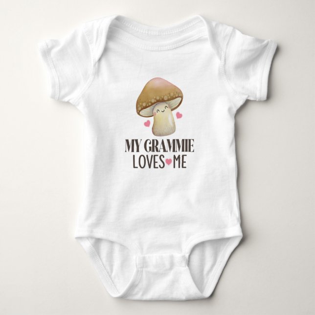 Grammie Loves Me Grandchild Mushroom Baby Bodysuit (Front)
