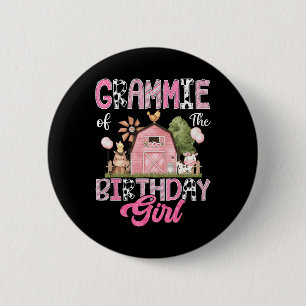 Grammie Of The Birthday Girl Farm Cow Pink 1st Bir 6 Cm Round Badge