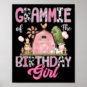 Grammie Of The Birthday Girl Farm Cow Pink 1st Bir Poster