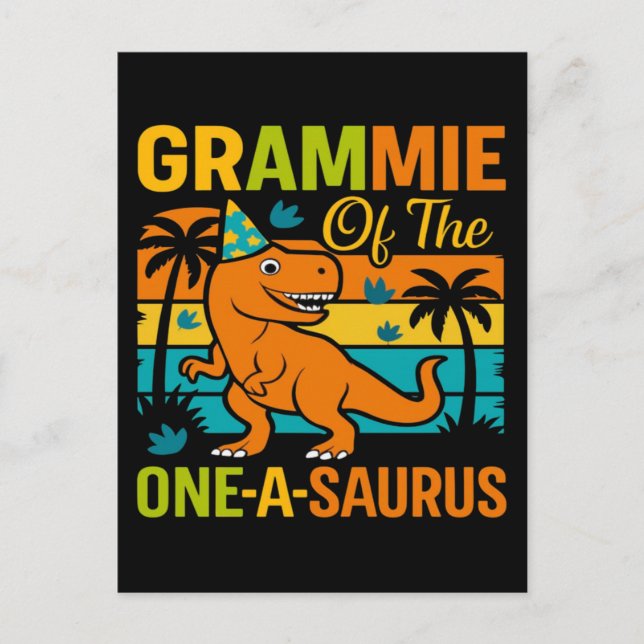 Grammie of the oneasaurus dinosaur birthday party  holiday postcard (Front)