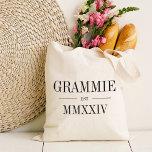 Grammie Roman Numeral Year Established Tote Bag<br><div class="desc">A modern minimalist tote bag to celebrate a chic grandma,  this clean minimal tote features "Grammie" or your choice of grandma nickname in black serif lettering. Customise with the year she became a grandmother beneath in elegant roman numerals for a chic touch.</div>